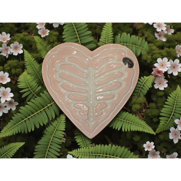 New Pink Halloween Skelton Heart Rib Serving Platter Serving Tray Plate Party - Picture 1 of 3